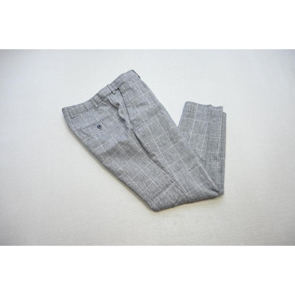 Express Cotton Linen Dress Pants Plaid Slim Fit Checks Pleated Mens Sz 31 x 27